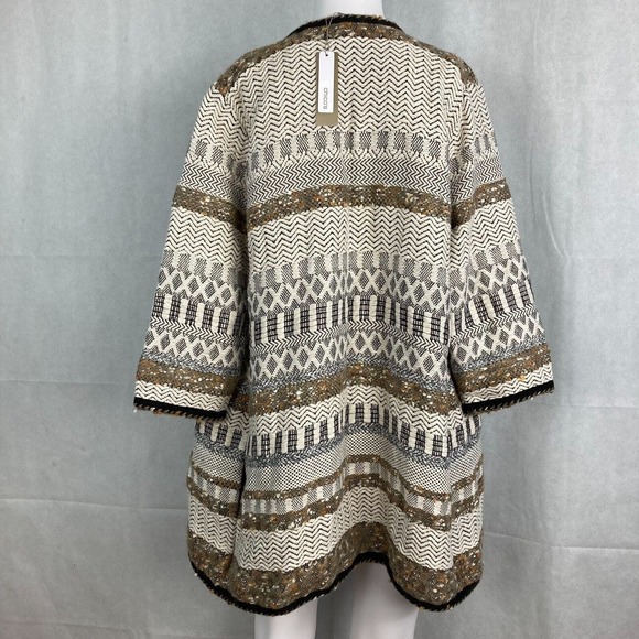 NWT Chicos Cardigan‎ Womens Sz 1 US M Ivory Brown Wool Texture Sweater Jacket - Picture 2 of 9